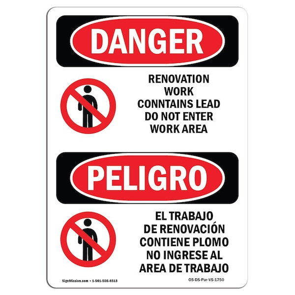Sign, 5" H, 3.5" W, Renovation Work Contains Lead, Span, DS-D-35-VS-1750-10PK